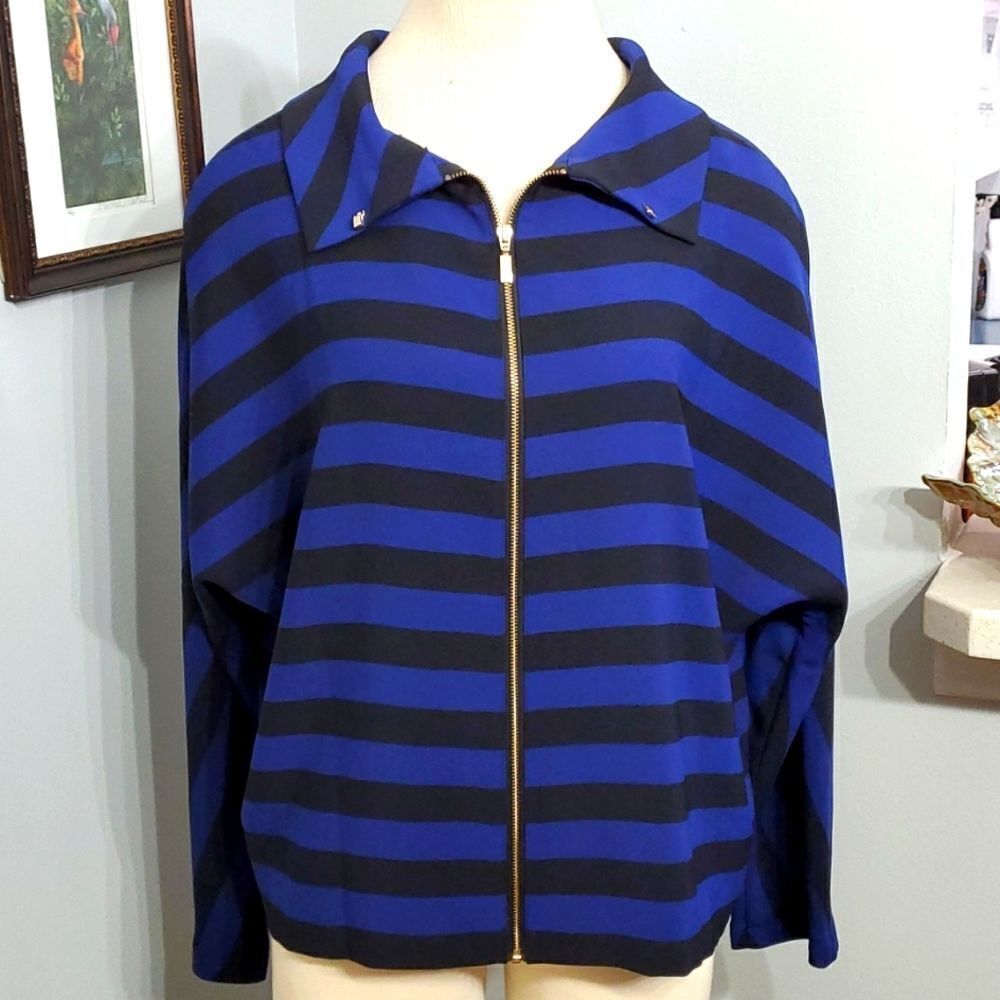 CHICO'S black label Miter‎ Stripe Raglan sleeves. BLACK/BLUE. NWT